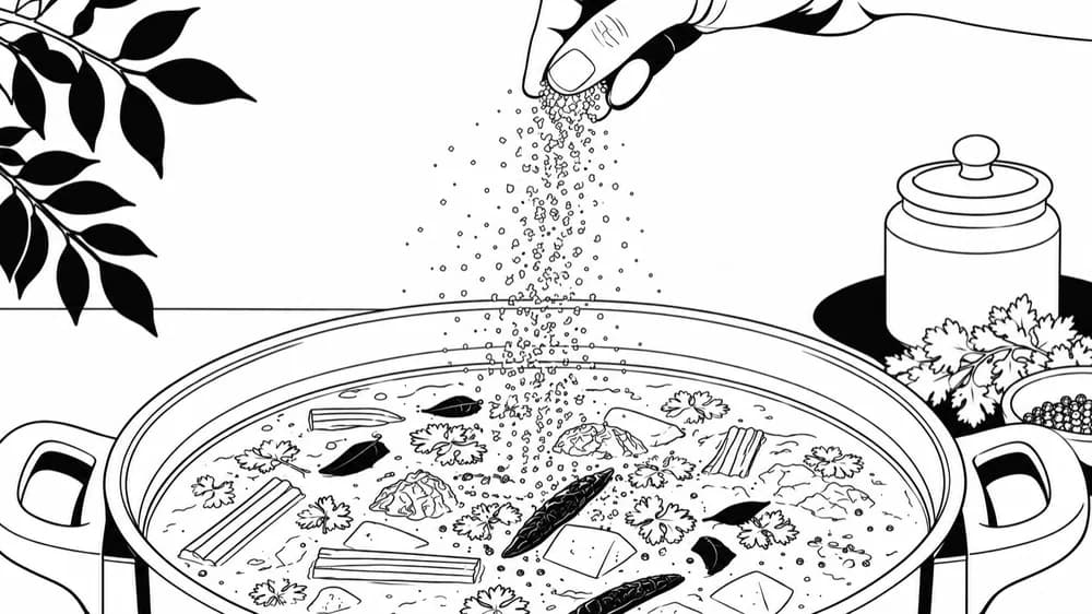 Line-art board, close on the hand and the falling salt