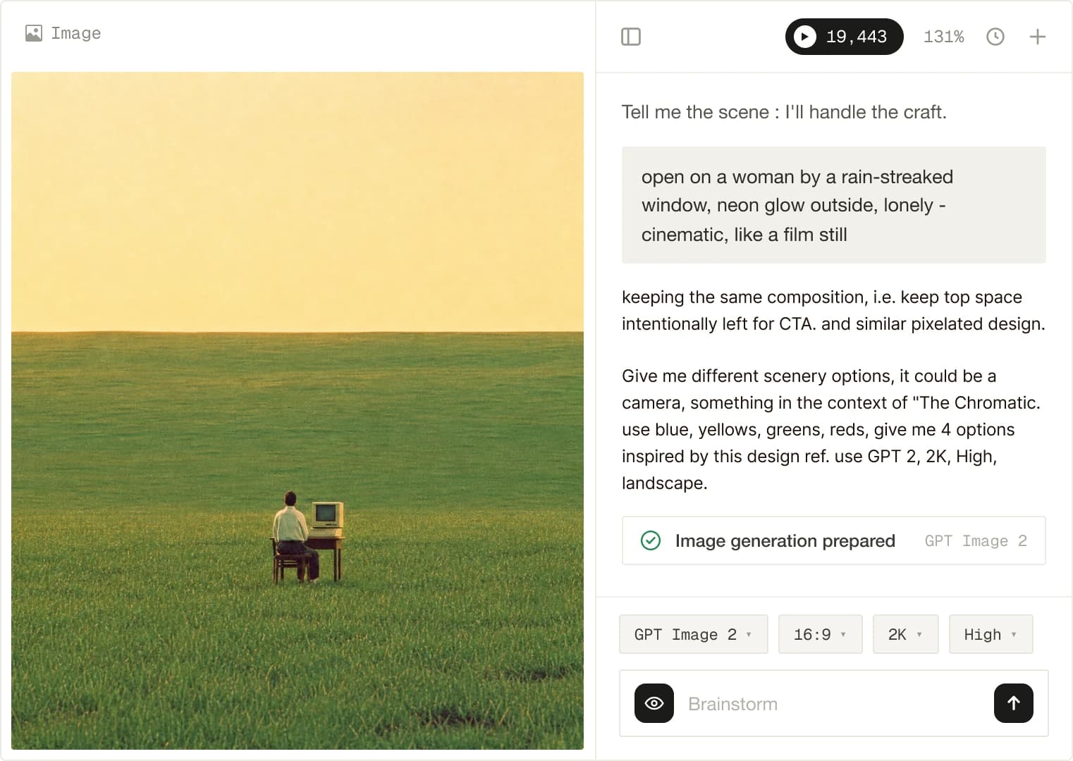 Create by talking to Light, prompt interface with image generation
