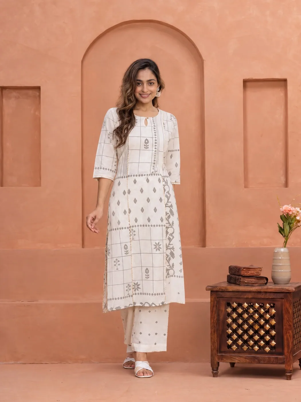 White check kurta, standing