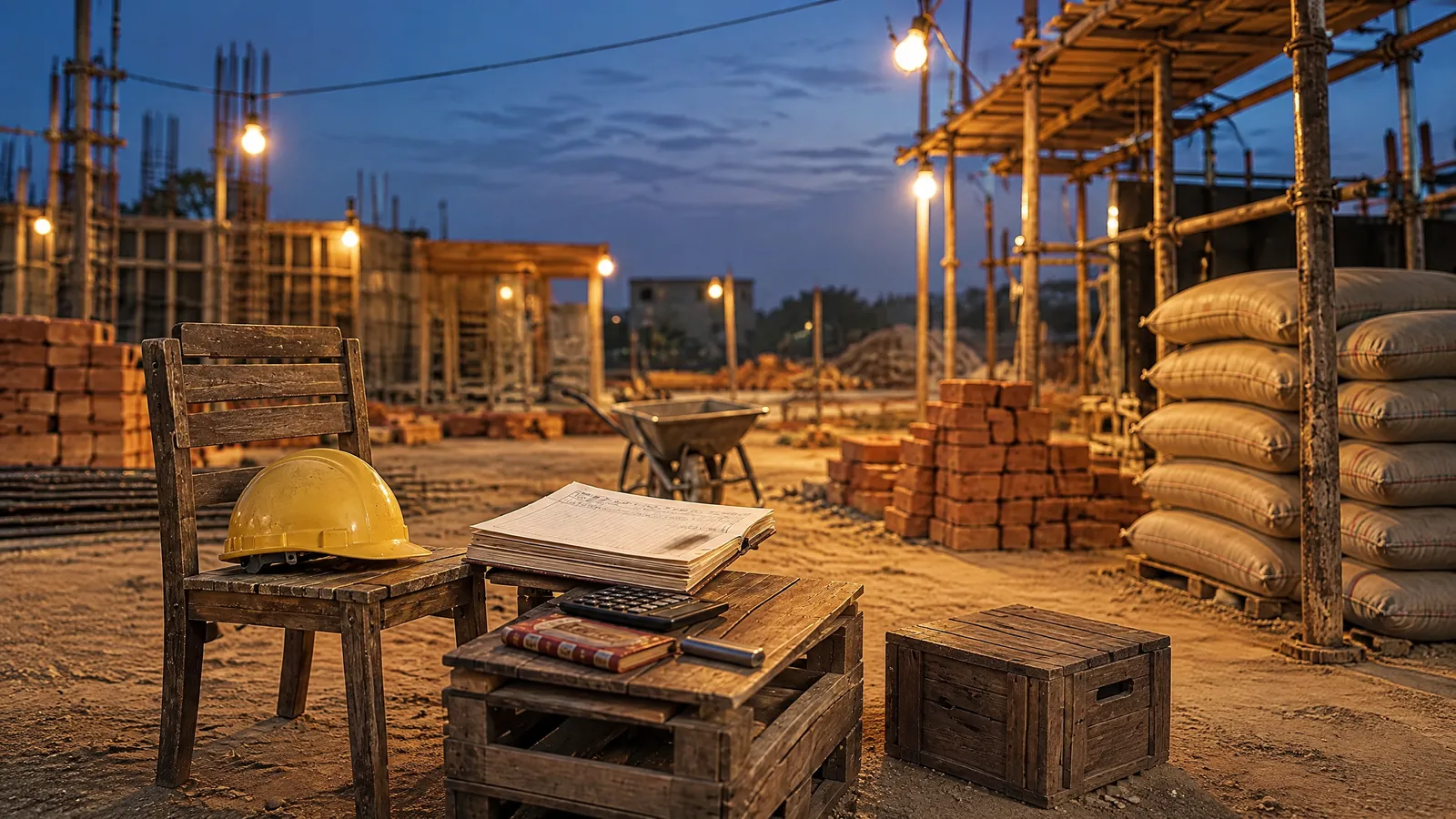 Construction site at dusk built by the first skill