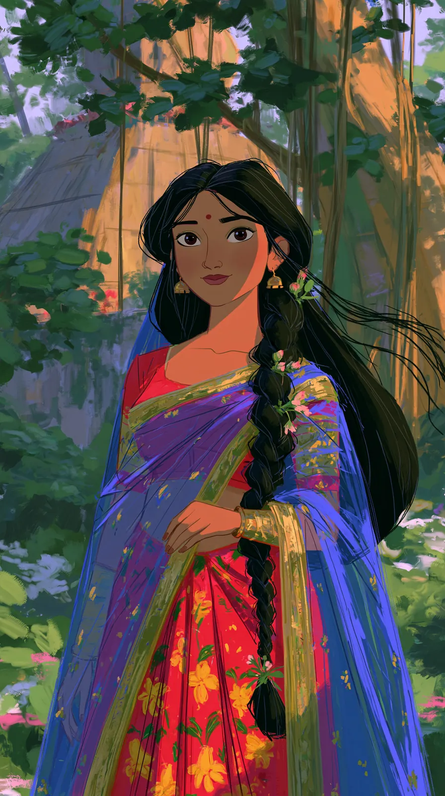 Illustration of a woman speaking a formal Hindi line